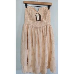 NWTAnthropologie Forever That Girl Pale Pink Sequin Midi Strapless Dress Medium
